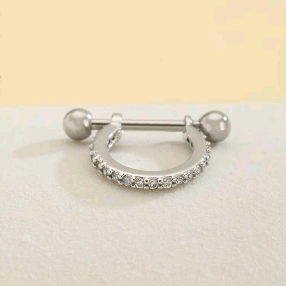 Dainty Rhinestone Encrusted Half Hoop W/Stainless Steel Barbell & End Balls (OS)